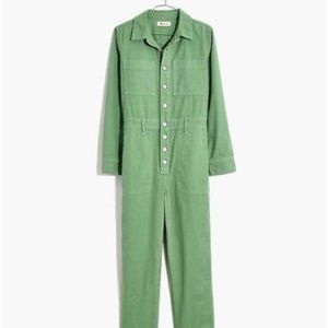 Madewell Garment Dyed Relaxed Coverall Jumpsuit: Pale Evergreen